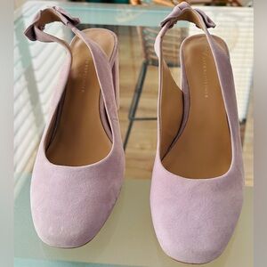 Anthropologie Pink Suede Heels with Slingback Design